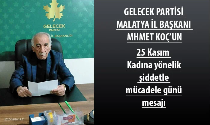 Başkan Koç 25 Kasım kadına yönelik şiddetle mücadele günü dolayısıyla bir mesaj yayımladı