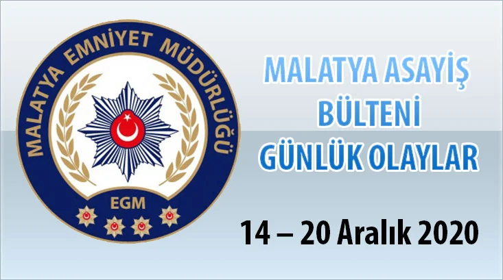 Malatya Asayiş Bülteni Günlük Olaylar 14 – 20 Aralık 2020