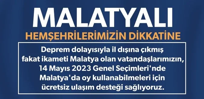 AK Parti’den Malatya’ya gelecek seçmenlere ücretsiz ulaşım desteği