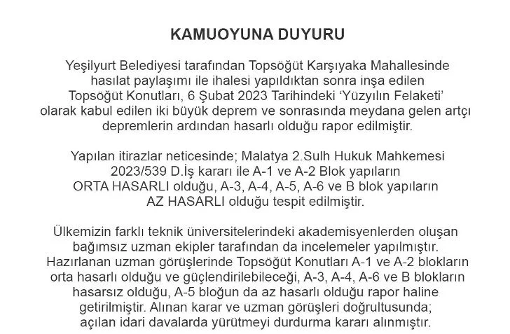 Yeşilyurt Belediyesi  Topsöğüt Konutlari İlgili Basın Açıklaması Yaptı