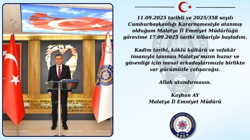 Kayhan Ay Malatya İl Emniyet Müdürü Olarak Görevine Başladı